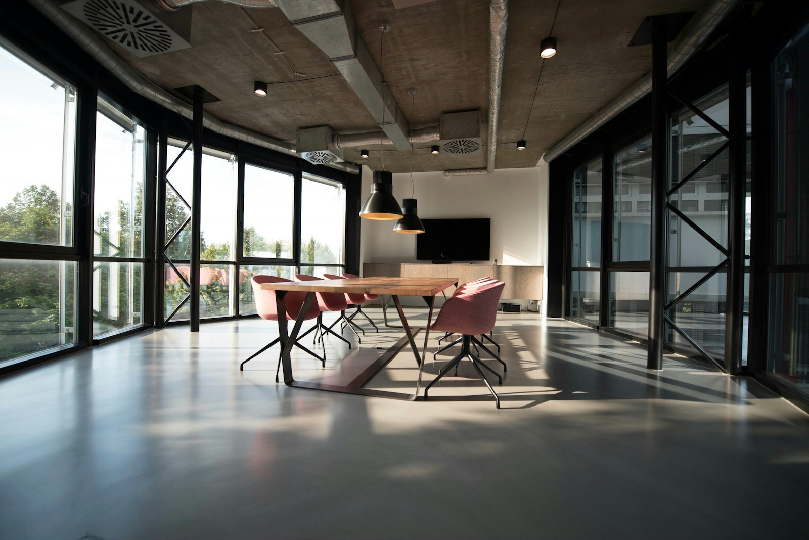 Meeting table set before a negotiation